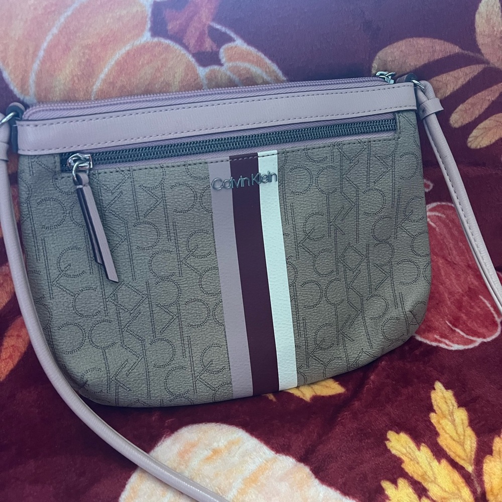 Calvin Klein Tan and Purple Crossbody Bag